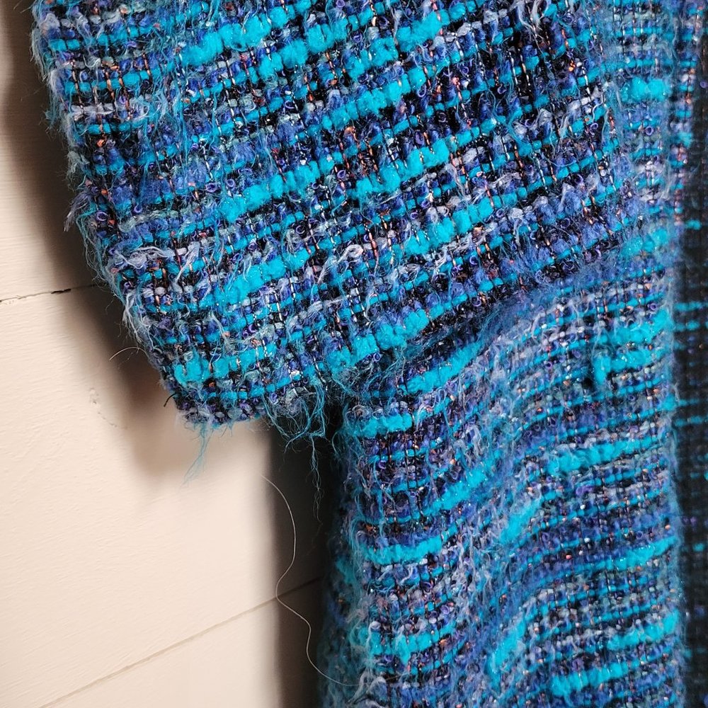 Chico’s Blue Turquoise Knit Open Front Long Cardigan Duster, Chico's Size 2 - Picture 4 of 11